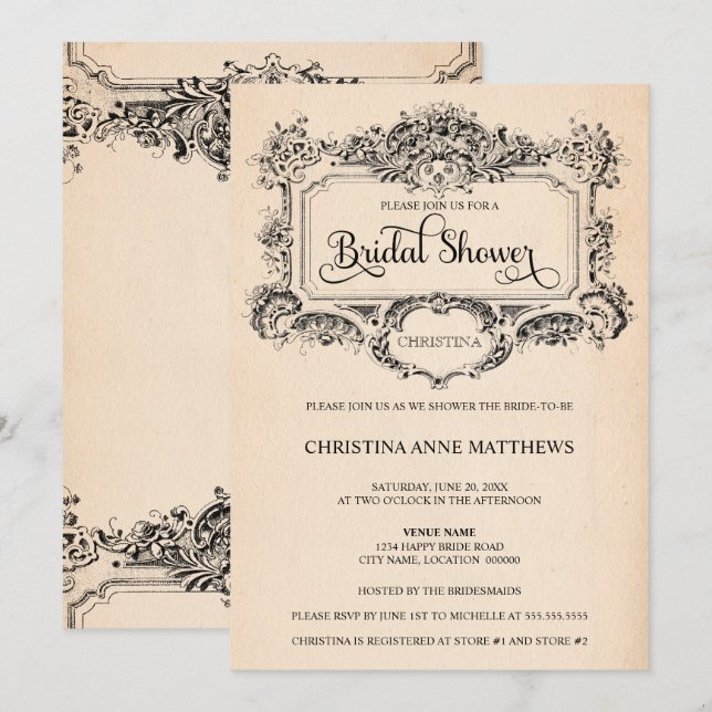 Elegant Vintage Ornament Bridal Shower Invitation (Front/Back)