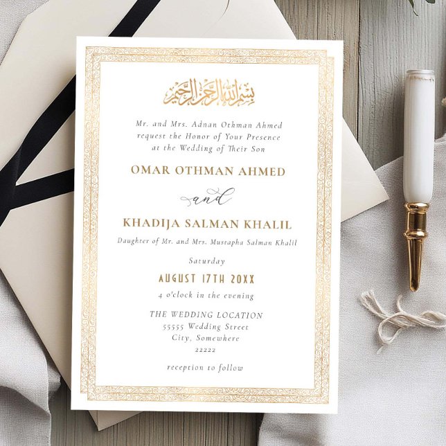 Elegant Vintage Ornament Gold Islamic Wedding Invitation (Creator Uploaded)
