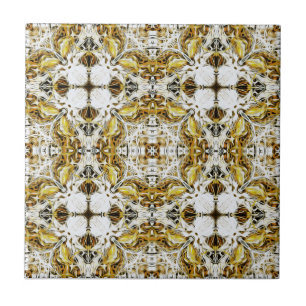 Elegant, vintage ornamental, mustard yellow, white ceramic tile