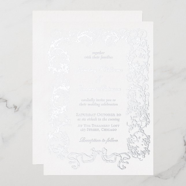 Elegant Vintage Ornate White Grey Silver (Front/Back)