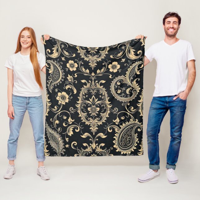 Elegant Vintage Paisley Damask Pattern Fleece Blanket (In Situ)