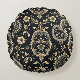 Elegant Vintage Paisley Damask Pattern Round Cushion