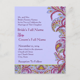 Elegant Vintage Paisley Wedding Invitation Postcard