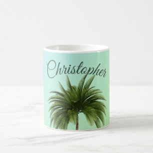 Elegant Vintage Palm Tree Green Coffee Mug