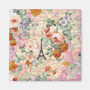 Elegant Vintage Paris Eiffel Tower Cute Roses Magnet