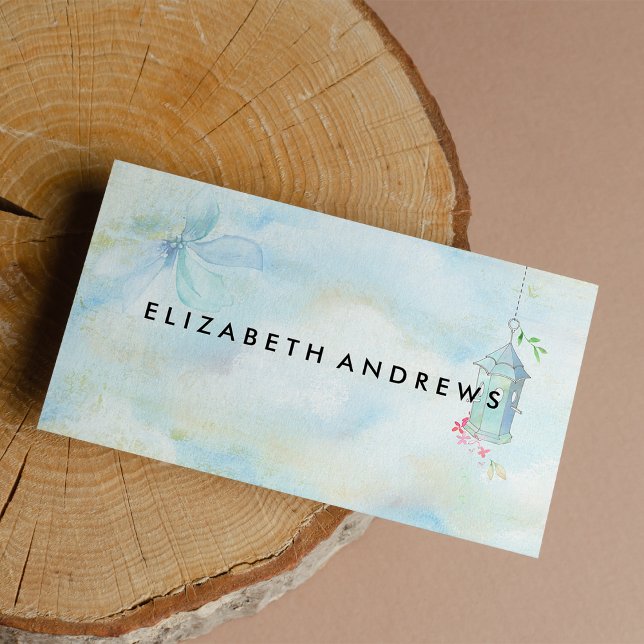 Elegant vintage pastel blue pink watercolor business card (Elegant vintage pastel blue pink watercolor )