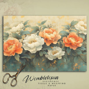 Elegant Vintage Peach Peonies Floral Art Decoupage Tissue Paper