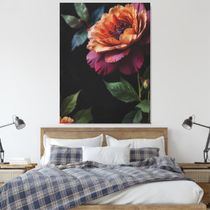 Elegant vintage peachy red floral moody boho canvas print