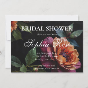 Elegant vintage peachy red floral moody boho invitation