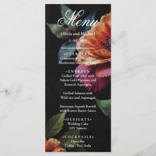 Elegant vintage peachy red floral moody boho menu