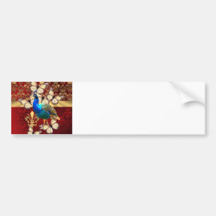 Elegant vintage peacock and red damask bumper sticker