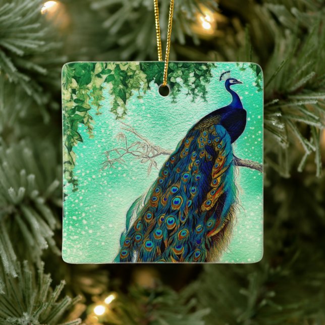 Elegant vintage peacock artwork  ceramic ornament (Tree)