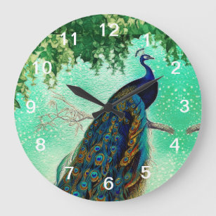 Elegant vintage peacock artwork                    large clock