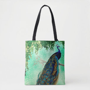 Elegant vintage peacock artwork tote bag