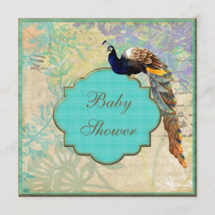 Elegant Vintage Peacock Baby Shower Invitation