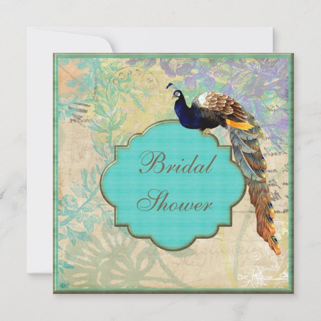 Elegant Vintage Peacock Bridal Shower Invitation (Front)
