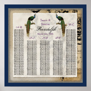 Elegant Vintage Peacock Classic Wedding Reception Poster