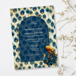 Elegant Vintage Peacock Feather Enchanted Forest Invitation