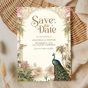 Elegant Vintage Peacock Garden Indian Wedding Save The Date
