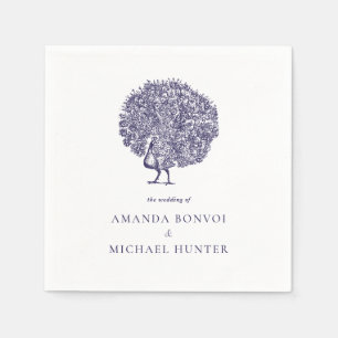 Elegant Vintage Peacock Midnight Blue Wedding Napkin