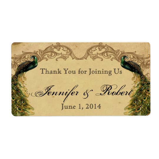 Elegant Vintage Peacock Posh Water Bottle Label Shipping Label