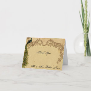 Elegant Vintage Peacock Posh Wedding Thank You Card