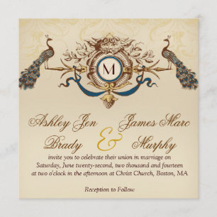 Elegant Vintage Peacock Square Wedding Invitations