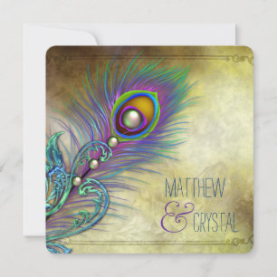 Elegant Vintage Peacock Wedding Invitation