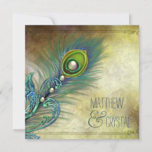 Elegant Vintage Peacock Wedding Invitation