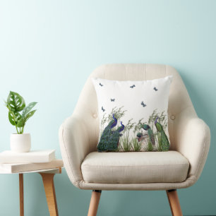 Elegant, Vintage Peacocks and Butterflies, Custom Cushion