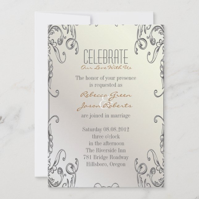elegant vintage pearl floral peacock wedding invitation (Front)