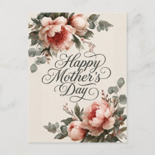 Elegant Vintage Peony Happy Mother's Day Greeting Postcard