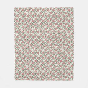 Elegant Vintage Peony & Mossy Vine Watercolor Fleece Blanket