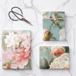 Elegant Vintage Peony Pastel Floral Gift Wrapping Paper Sheet