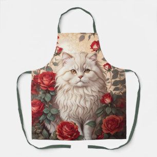 Elegant Vintage Persian Cat With Roses Apron