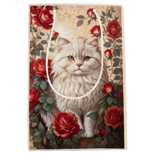 Elegant Vintage Persian Cat With Roses Medium Gift Bag