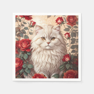 Elegant Vintage Persian Cat With Roses Napkin