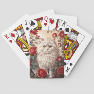Elegant Vintage Persian Cat With Roses Playing Cards