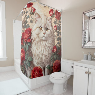 Elegant Vintage Persian Cat With Roses Shower Curtain