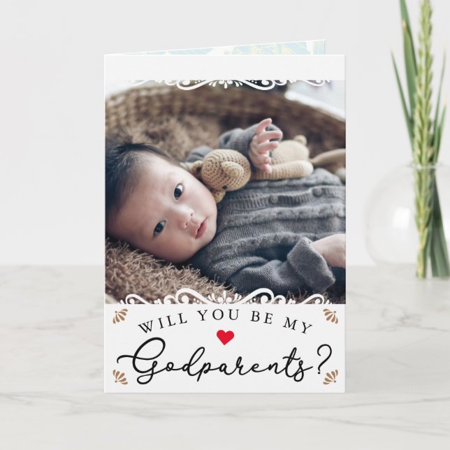Elegant Vintage Photo Godparents Proposal Card (Front)