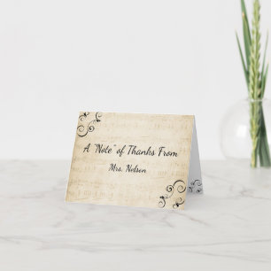 Elegant Vintage Piano Music Teacher Thank You Card