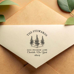Elegant   Vintage Pine-trees Family Address Winter Rubber Stamp