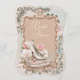 Elegant Vintage Pink and Teal Blue Bridal Shower Invitation