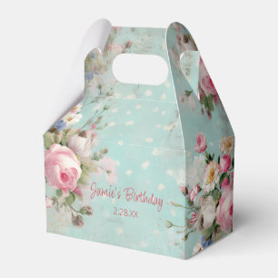 Elegant Vintage Pink and White Floral on Mint Favour Box