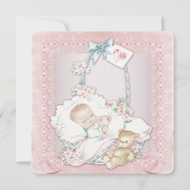 Elegant Vintage Pink Baby Girl Shower Invitation (Front)
