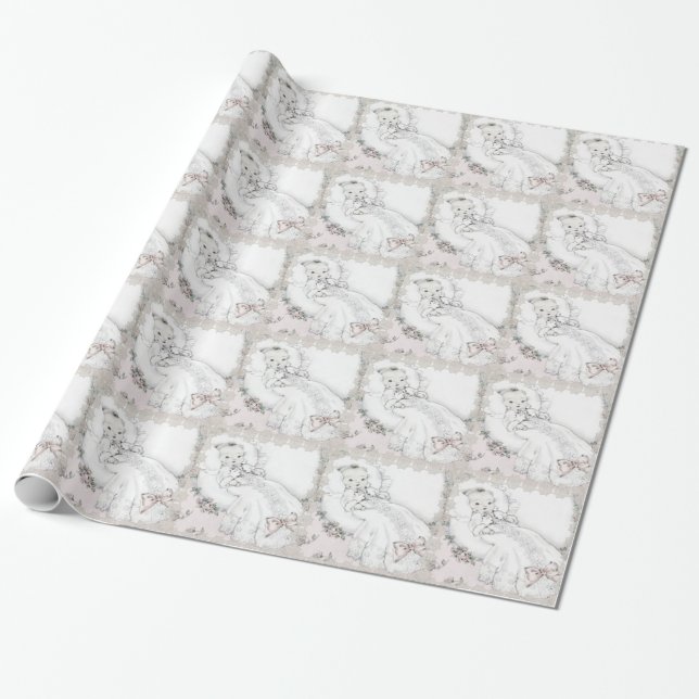Elegant Vintage Pink Baby Shower Wrapping Paper (Unrolled)