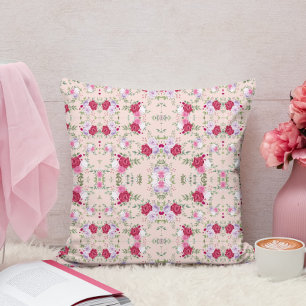 Elegant Vintage Pink & Burgundy Floral Pattern Cushion