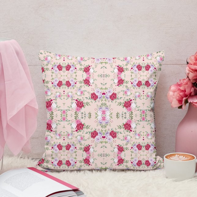 Elegant Vintage Pink & Burgundy Floral Pattern Cushion (Creator Uploaded)
