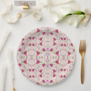 Elegant Vintage Pink & Burgundy Floral Pattern Paper Plate