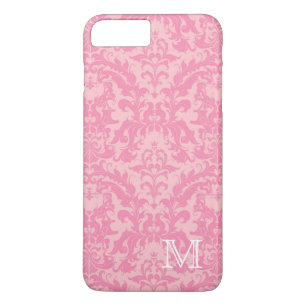 Elegant Vintage Pink Damask Monogram Pattern iPhone 8 Plus/7 Plus Case